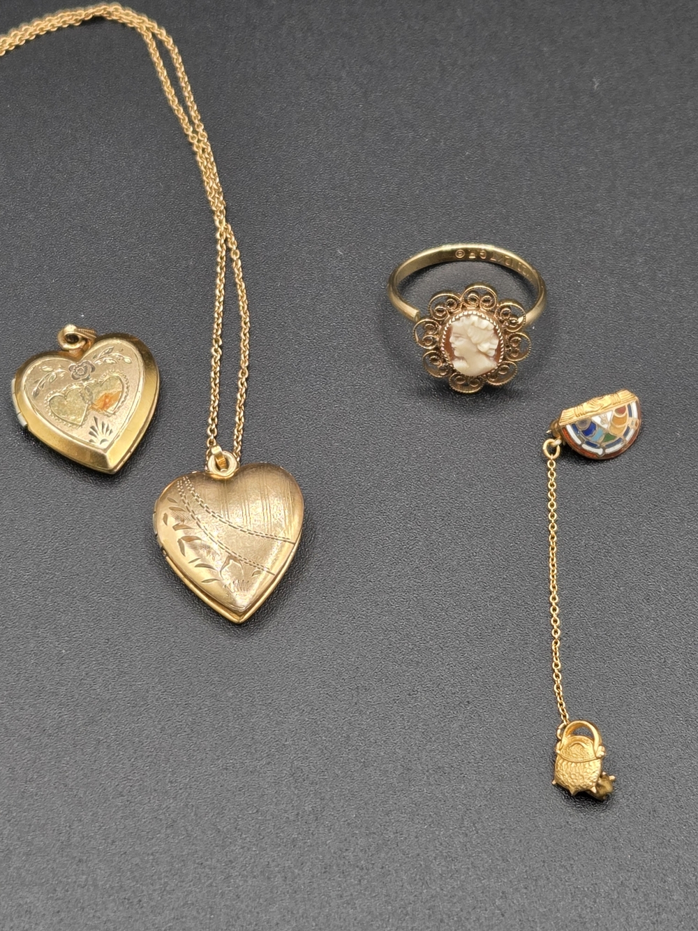 4-piece lot of mid-century vintage gold-filled romantic sentimental Jewelry.